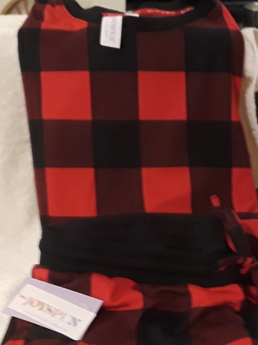 Joyspun NWT Women's Pajama Set Small 4/6 Red & Black Buffalo Plaid Drawstring